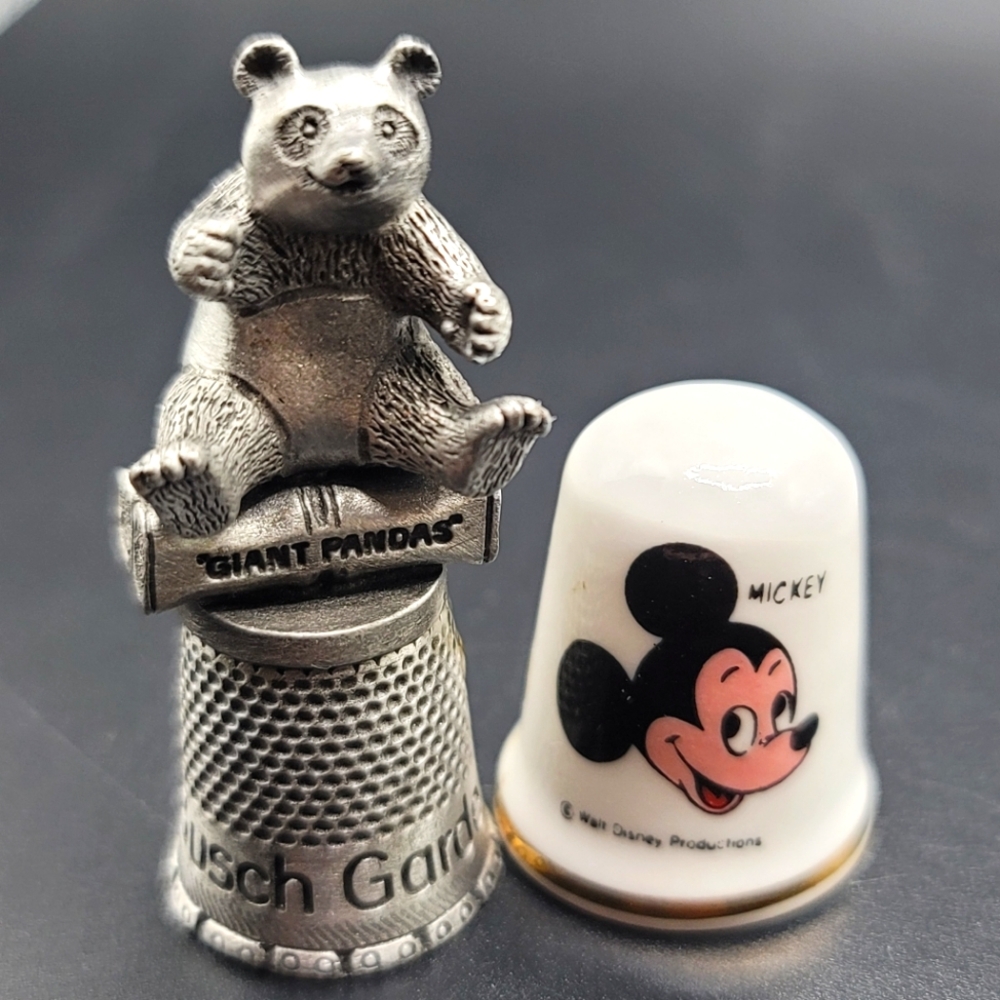 Disney Busch Gardens Thimbles Lot Of 2 Pewter Panda Radnor Mickey